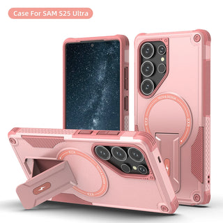 Fold Stand Magnetic Armor Samsung Case, Shockproof Half-Wrapped Cover with Portable Kickstand, Camera Guard, Screen Protection, and Wireless Charging Support for Galaxy S26 S25 S24 A56 A26 A16