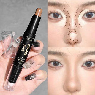Double-Ended Highlight & Contour Stick, Cream Bronzer and Highlighter Makeup Stick for Nose Shadow, Face Sculpting, Brightening, and Definition