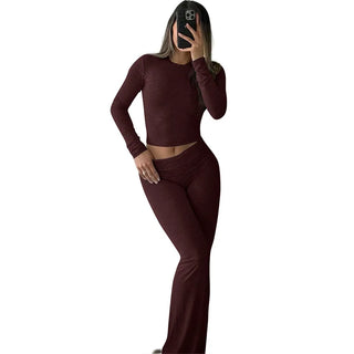 JEN YAGE High-Stretch Slim Crop Top & Flare Pants Set