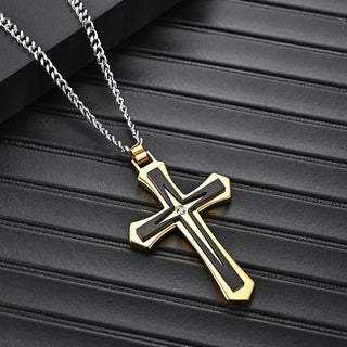 Two Color Stainless Steel and Zinc Alloy Cross Necklace