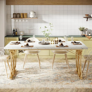 Modern Dining Table – 63" White & Gold Rectangular Kitchen Table for 4–6 People