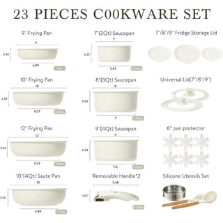 CAROTE 23pcs Pots and Pans, Nonstick Cookware Set w/ Detachable Handle