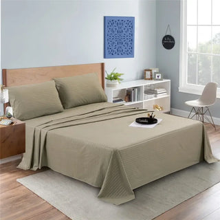 Embossed Brushed Stripe 4-Piece Bed Set with Flat Sheet, Fitted Sheet & Pillowcases