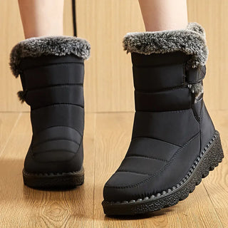 Women’s Waterproof Plush-Lined Snow Boots – Warm Winter Ankle Boots with Hook & Loop Closure