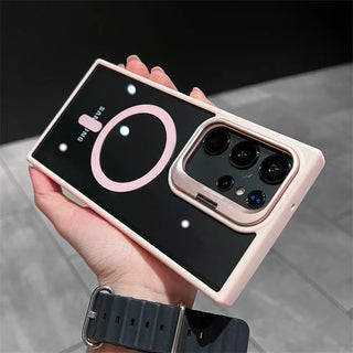 MagSafe-Style Hidden Holder Clear Samsung Galaxy Case, Shockproof Magnetic Bumper Cover with Kickstand