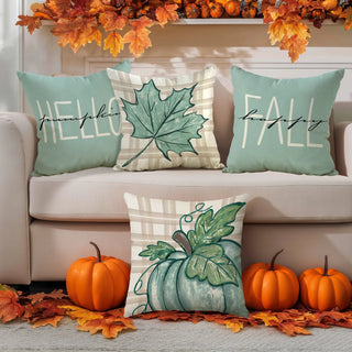4pcs Thanksgiving Pillow Covers – Pumpkin & Maple Leaf Design