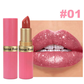 Pearlescent Pink Glitter Velvet Lipstick, Metallic Matte Shimmer Diamond Lip Color, Waterproof-Style Long-Lasting Women’s Makeup Cosmetic