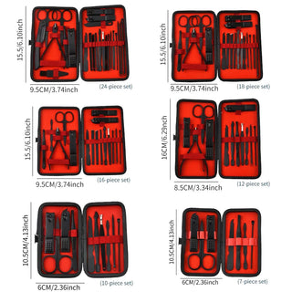 Black & Red Professional Men’s Nail Clipper Set - 18/24 Piece Stainless Steel Manicure & Pedicure Kit