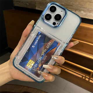 Transparent Card Slot Holder iPhone Case, Shockproof Clear Acrylic Wallet Case with PC + TPU Bumper Protection for iPhone 17 16 15 14 13 12 11 Series
