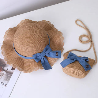 Kids/Young Women's 2-Piece Summer Straw Hat & Crossbody Set
