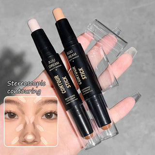 Double-Ended Highlight & Contour Stick, Cream Bronzer and Highlighter Makeup Stick for Nose Shadow, Face Sculpting, Brightening, and Definition