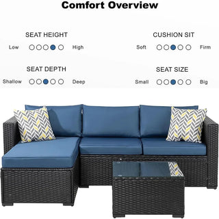 5-Piece Outdoor Patio Sectional Sofa Set – L-Shaped Wicker Furniture with Cushions & Glass Table for Backyard, Garden & Deck