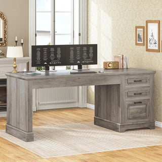 Farmhouse 55" Executive Office Desk with 3 Drawers