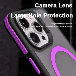Bicolor Matte Frosted Magnetic iPhone Case – Translucent Shockproof Hard Cover with Independent Buttons