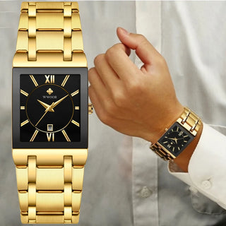 Relogio Masculino WWOOR Gold Watch Men Square Mens Watches Top Brand Luxury Golden Quartz Stainless Steel Waterproof Wrist Watch