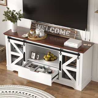 Modern Farmhouse TV Stand for TVs up to 60" - Entertainment Center with 1 Drawer & 2 Storage Cabinets