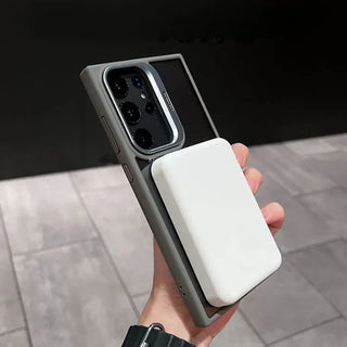 MagSafe-Style Hidden Holder Clear Samsung Galaxy Case, Shockproof Magnetic Bumper Cover with Kickstand