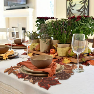 Autumn Maple Leaf Embroidered Table Runner – Rustic Thanksgiving & Fall Harvest Table Decor