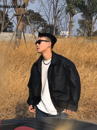 Mauroicardi Matte Black PU Leather Jacket
