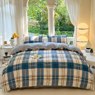 Classic Blue Plaid Duvet Cover Bedding Set