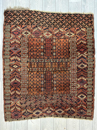 Antique 1880s Turkoman Tekke Ensi Tent Door Covering Rug 4’ x4’8”